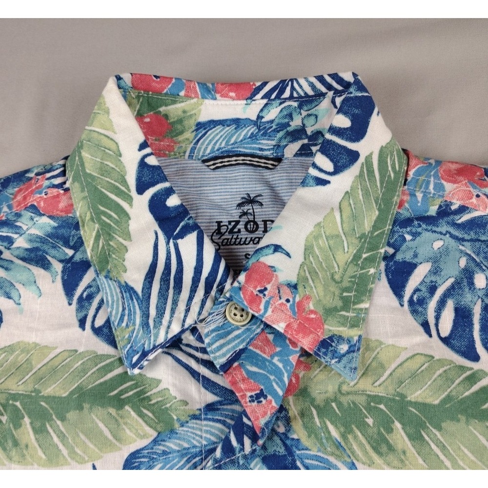 IZOD Saltwater Short Sleeve Button Down Shirt Mens S Blue Tropical Floral NWT - Picture 3 of 16